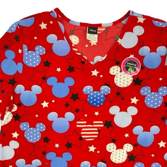 Disney Scrubstar Women's Size XL American Mickey V-Neck Print Scrub Top NWT - Picture 2 of 7